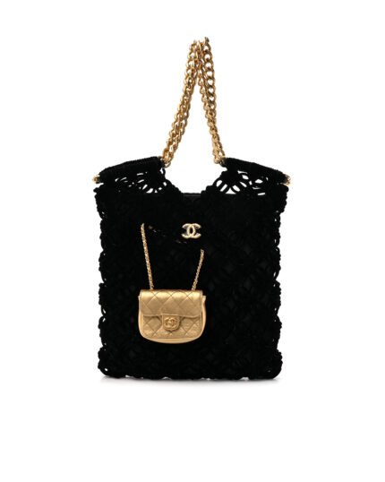 Chanel Braided Velvet Metallic Lambskin Precious Net Tote Black
