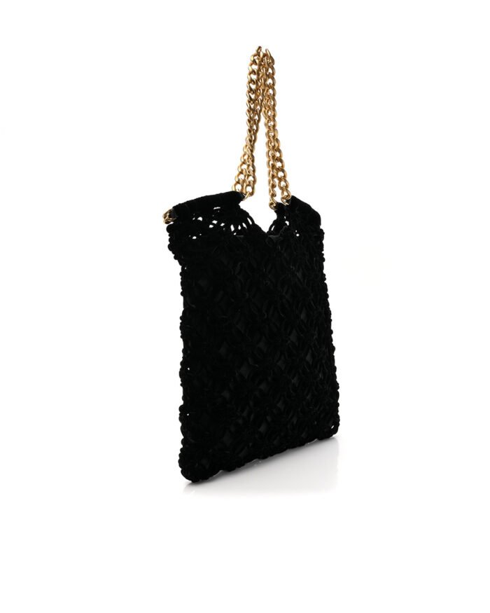 Chanel Braided Velvet Metallic Lambskin Precious Net Tote Black2