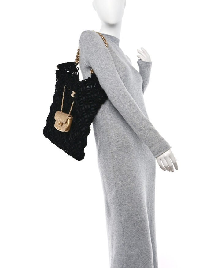 Chanel Braided Velvet Metallic Lambskin Precious Net Tote Black7